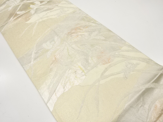 JAPANESE KIMONO / ANTIQUE FUKURO OBI / SILK / WOVEN FLORAL PLANTS